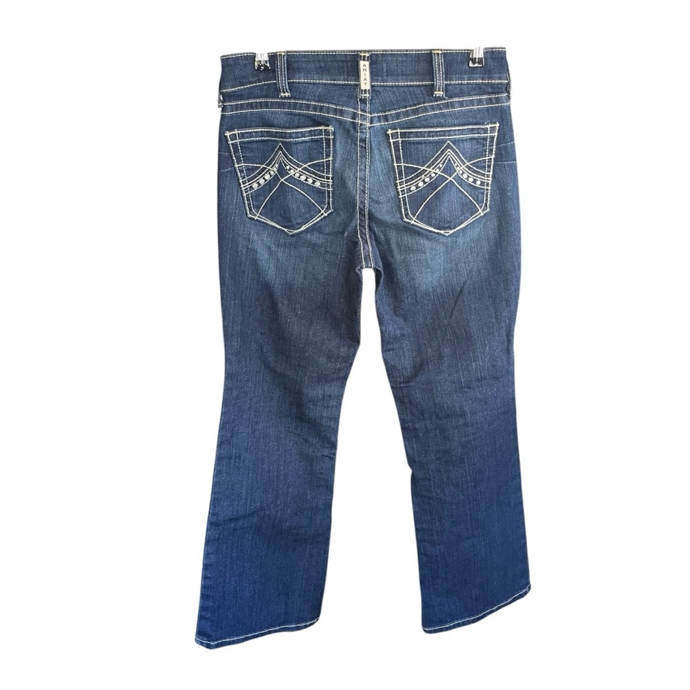 Ariat Real Mid-Rise Blue Boot Cut Jeans with Medium Wash Large Stitching - Picture 4 of 13